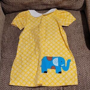 Yellow Elephant Print Kids Casual Dress